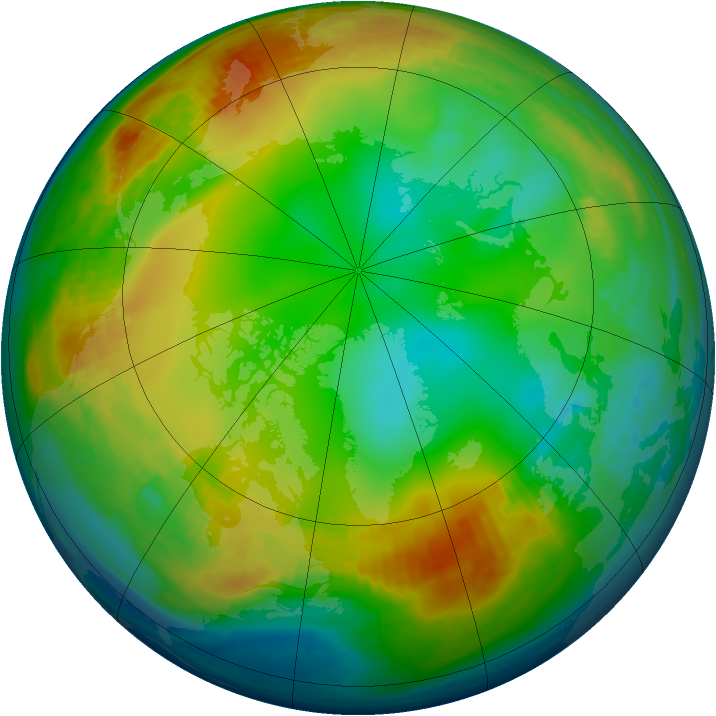 Arctic ozone map for 01 January 1990